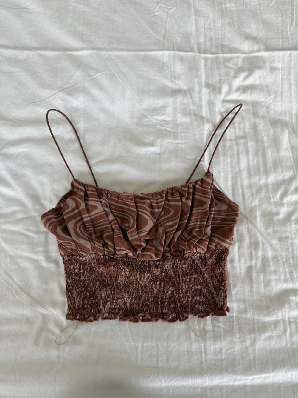 PacSun Brown Printed Smocked Crop Cami